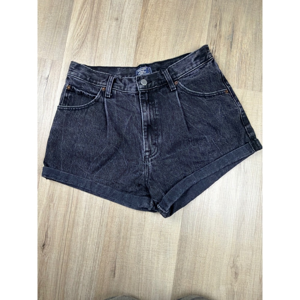 Abercrombie & Fitch Annie High Rise Short Washed Black Denim Pleated Size 4 27